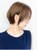 ★30代40代ボブショート/ボブルフ/小顔/黒髪ベージュ/長め前髪