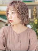 ベージュピンク3Dハイライトくせ毛風ボブTa1川口10代20代30代