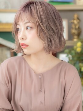 カバーヘア ブリス 川口(COVER HAIR bliss) ベージュピンク3Dハイライトくせ毛風ボブTa1川口10代20代30代