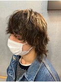 メンズウルフマッシュウルフメンズスパイラルパーマハイライト