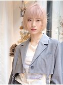 ハイトーンカラー/艶髪/透明感/切りっぱなしボブ/センター北