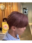センターパート×ペールピンク