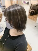 30代40代50代60代白髪ぼかしハイライト　ミディアムボブレイヤー