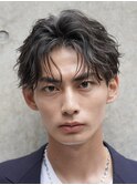 渋谷フェザーショートメンズマッシュウルフセンターパートカット