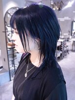 ロリム(RorriM)&nbsp;ウルフカット  ダブルカラー 　ネイビー　ダブルカラー