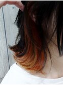 インナーカラー ブラック×オレンジ&イエローベージュ