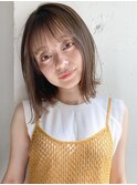 前髪アンブレラカラーこなれミディイメチェンウェーブパーマ