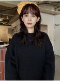 名古屋ロングパーマ/前髪パーマ/ボルドーカラー