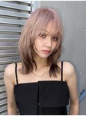ブリーチカラーミディアムレイヤーラベンダーピンクカラー20代