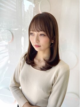 ハピネス 梅田茶屋町店(HAPPINESS) ぱっつん前髪/レイヤーミディアム/ミルクティベージュ