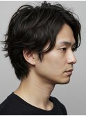フェザーパーマ/グレーブルーカラー/刈り上げショートパンク