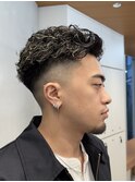 極道パーマ　メッシュキャップハイライト　リバースパーマ