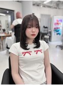 ミディアムレイヤー オルチャンレイヤーぱっつん前髪 ブラウン