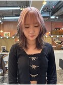 ケアブリーチルーツカラーピンクベージュ顔まわりレイヤーカット