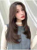 ロングレイヤー韓国ヘアココアグレージュ
