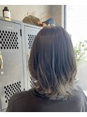 立体感レイヤーネオウルフ グラデーションアッシュベージュ