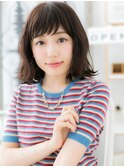 斜めバング黒髪外ハネカールミディアムボブc6越谷20代30代40代