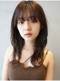ロングレイヤーカット顔周りレイヤーウルフハッシュカット韓国