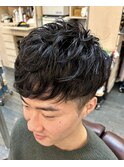 ビジネスソフトパーマツーブロック刈り上げナチュラルマッシュ