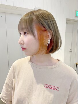レイリー 原宿 表参道(Rayreee) 顎ラインボブ/イヤリグカラー/インナーカラーオレンジ
