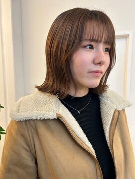 パーク 福岡天神西通り店(parc) 顔周りカット 外ハネボブ 艶感 ブラウンベージュカラー