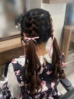ヘアセット アリエス 新宿駅前店(aries)&nbsp;編み込みツインテール