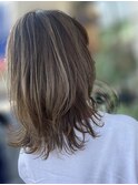 30代40代ミディアムウルフ乾かすだけアッシュグレージュ透明感