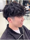波巻きパーマメンズツイストスパイラルパーマツーブロック