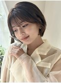 美人ショート#黒髪#ボブルフ#小顔#ネビージュ#ワンレン