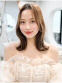 くびれヘアアプリコットオレンジ夏ヘアハイライトカラー