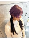 美容学生ロングプルエクステハイトーンパープルロングウルフ