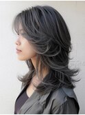 ☆ホワイトグレージュミニウルフデジタルパーマチェリーブラウン