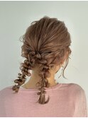 ボブアレンジ結婚式参列ヘアセットツイン編み下ろしヘアアレンジ