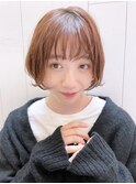 丸みボブ_チェリーブラウンフェミニンロング_28905