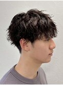 秋田メンズパーマ波巻きスパイラルパーマセンターパートフェード
