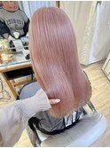 ペールピンク　ハイトーン　ケアブリーチ　ロング　暖色横浜★