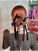 【リボンアレンジ】結婚式銀座卒業式お団子タイトヘアセット