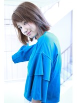 ヌーム 塚本店(NOOM)&nbsp;ハイライト&ココアブラウン切りっぱなしリラックスボブ前髪有