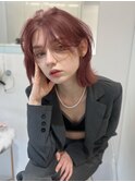ハイトーンピンク　ペールカラー　前髪なし　外ハネボブ