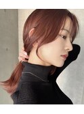 ロングレイヤーカットピンクブラウンカラー韓国ヘア