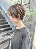 NUDEハイライト20代30代40代前髪なしショート 大人ショートボブ
