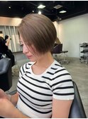大人ボブカット×オリーブアッシュグレージュ