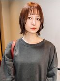 オン眉 艶髪 ブラウンベージュ 顔周りカット 外ハネボブ 20代