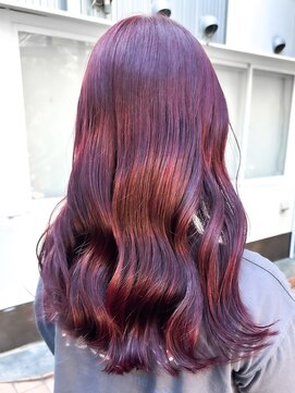 ラレイ ハラジュク(Lalei harajuku) 【白石】ブリーチなし赤髪ワインレッド暖色艶カラーロング原宿