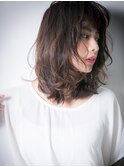 斜めバング×無造作カールの黒髪ネオウルフw浦和20代30代40代