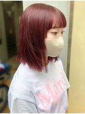 〇チェリーレッド 切りっぱなしボブ