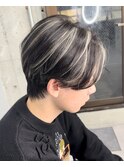 ホワイトハイライトメッシュ/センターパート/八王子駅/メンズ