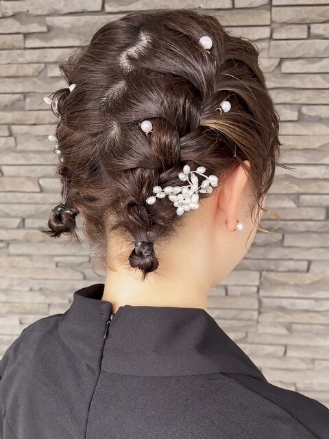 ツイン編み込みヘアセットお呼ばれヘアセット岡山南中央町