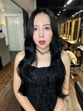 シェノン 心斎橋(CHAINON) 黒髪グレーベージュレイヤーロングアッシュカラー前髪パーマ