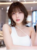 20代30代大人かわいい/斜めバング/グレージュカラー/小顔/前髪